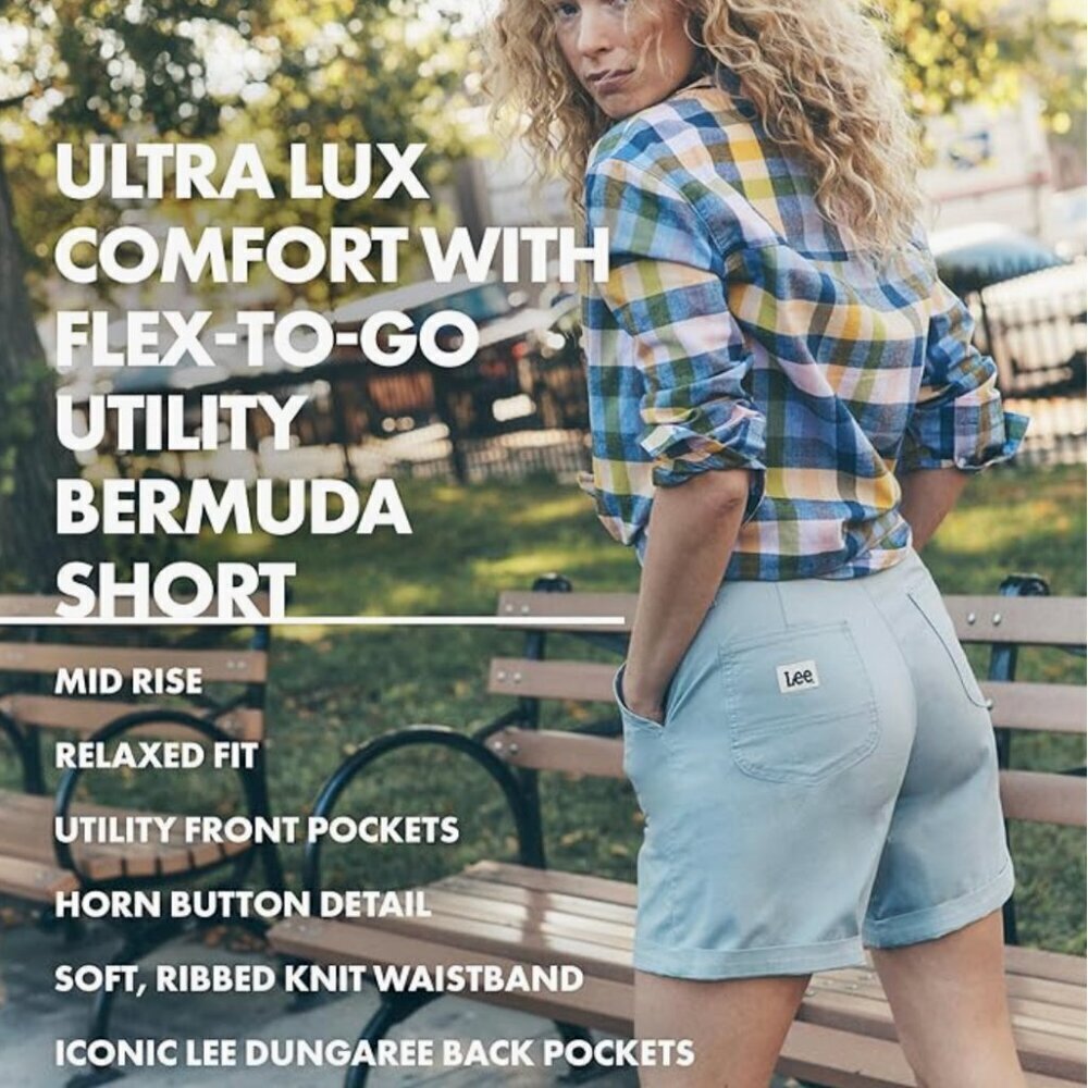NWT Lee womens Ultra Lux Comfort With Flex-to-go Utility Bermuda Short, green, 8 - Picture 4 of 4